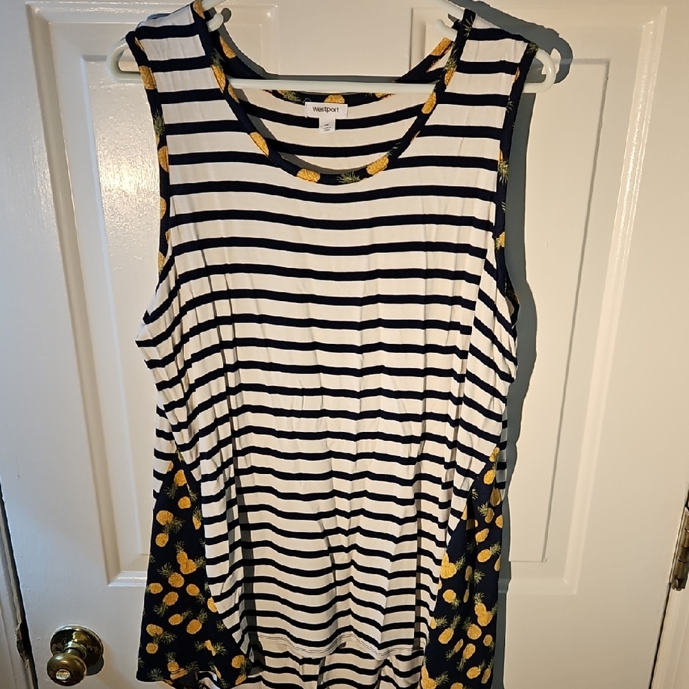 Westport Black and White Striped Tank Top with Yellow Accents